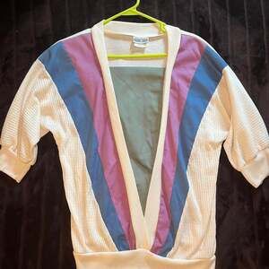 Vintage 80s Retro Striped Cardigan - The Season Ticket - Size Medium